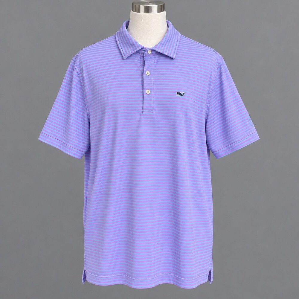 Vineyard Vines Striped Polo Shirt Men’s Size M Golf Performance Preppy 12 Oaks